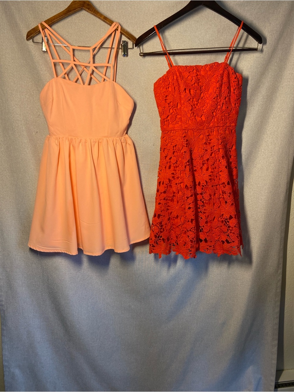 L’Atiste NWT Peach Strappy Dress Size S + Red Lace Dress Size XS Bundle